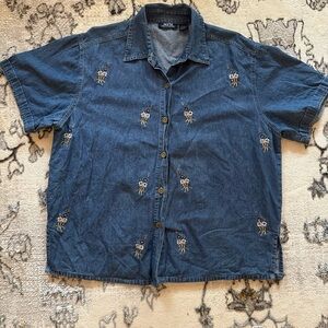 Denim Blue Embroidered Button Down Shirt